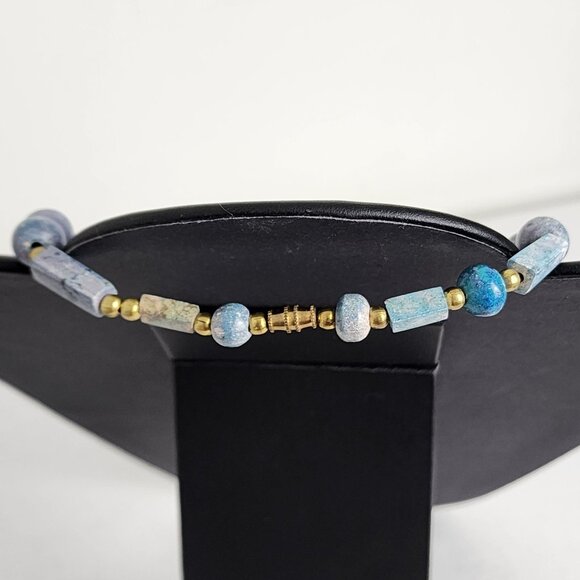 Handcrafted Artisan Beaded Necklace With Diamond Shaped Stone Pendants Purple - Picture 4 of 10